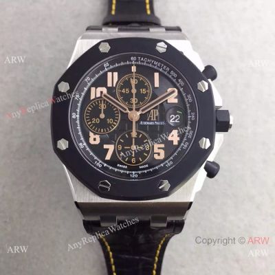 Swiss 3126 Audemars Piguet Replica Watch SS Black Bezel Leather Strap